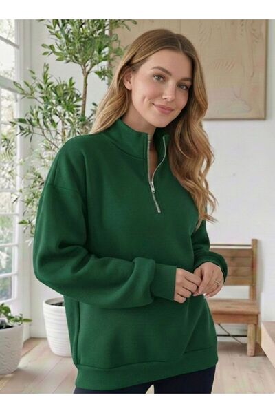 BW Bravely Wear Stand-Up Collar Half-Zip Basic Sweatshirt