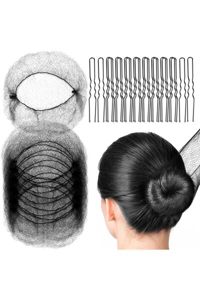 Arabest مجموعة دبابيس شعر غير مرئية على شكل حرف U، وشبكات شعر سوداء للنساء وا...