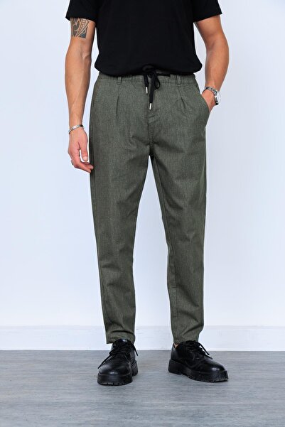 Megalomans Koyu Haki Önü Düğmeli Beli Lastikli Yünlü Jogger