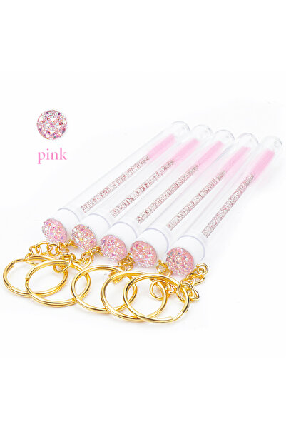 choice2 Nylon 10 PCS PINK 10 Pcs Tube Eyelash Brush With Gold Keychain Glitter Mascara Wand For Women Lash E