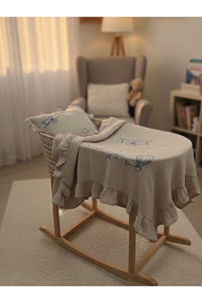 Tly Home Textiles طقم عربة أطفال من الموسلين المطرز من ليتل بايلوت، 3 قطع، 10...