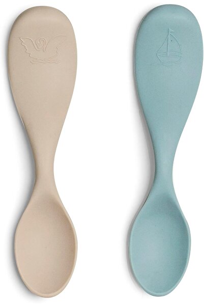 Citron Short Silicone Feeding Spoon Set: Gentle and Safe for Your Little One's Meals - Beige/Turquoise