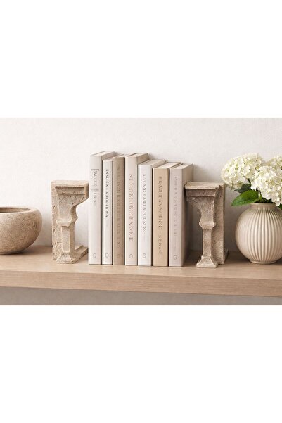 Modestmar Traverten Doğal Taş Antik Kitap Tutucu (2'Lİ SET)