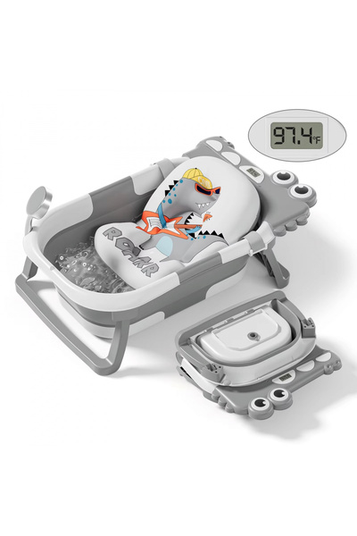 Little Mom Cadita bebelusi ultrapliabila Grey Crocodile, cu pernuta moale det...