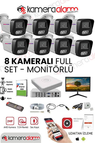 SUNVEO 8 Kameralı 5 Mp Sesli IP Güvenlik Kamerası Gece Renkli Yüz Ve Araç Tan...