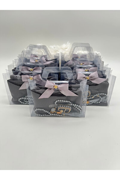 LenaToptan 10 Adet Çanta Görünümlü Kutu İçinde Flamlı Örtü, İnci Tesbih ve Taşlı Zikirmatik Hediyelik Set