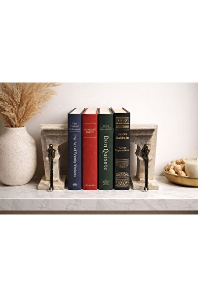 Modestmar Traverten Doğal Taş Antik Obje Kitap tutucu (2'Lİ SET)