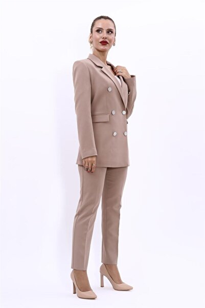 ÖNDER ÖZSOY سترة بليزر رجالية بأزرار على الجهتين وبنطلون ضيق الساق بدلة نسائي...