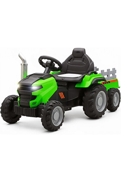 Nichiduta Tractor electric cu remorca Powerful Green,acumulator 12V,roti late si rezistente,faruri c
