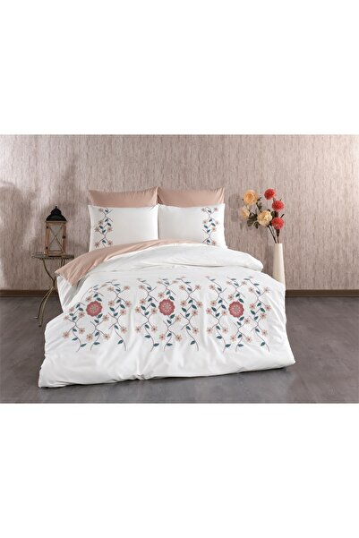AYS DEKOR Puff Embroidered Double Duvet Cover Set 100% Cotton
