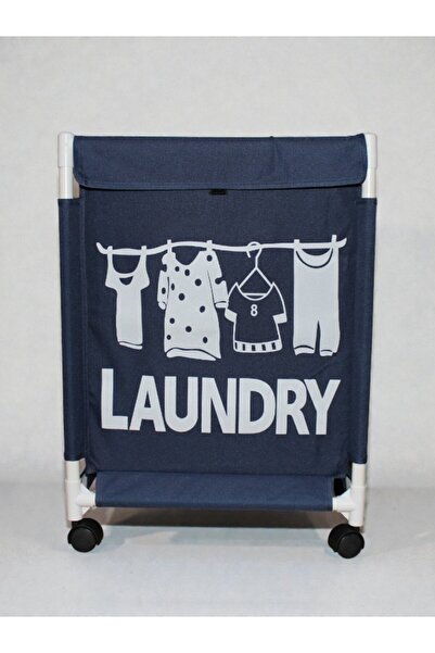 WDA سلة غسيل قابلة للطي بعجلات - سلة ملابس من قماش أكسفورد (أزرق)