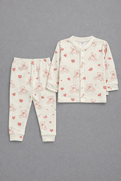 mini&sweet طقم طفلة من القطن مطبوع بأكمام طويلة من الأسفل إلى الأعلى