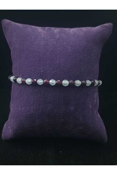 sarıyer silver Topaz and Garnet Natural Stone Elastic Fits All Sizes Blue Topaz Garnet Stone Rubber Bracelet