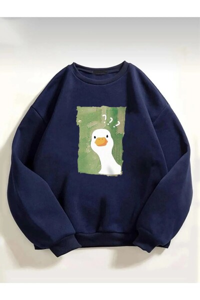 Rokeby سويت شيرت للجنسين من Duck مطبوع برقبة دائرية باللون الأزرق الداكن