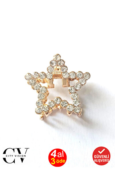 cityvision Agrafă de păr din metal de 2,5 cm, cu design de stea cu pietre, culoare aurie