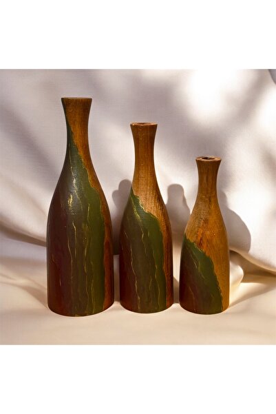 pinaart Decorative Wooden Vase Flower Pot 3 Pieces Size 20cm 18cm 15cm