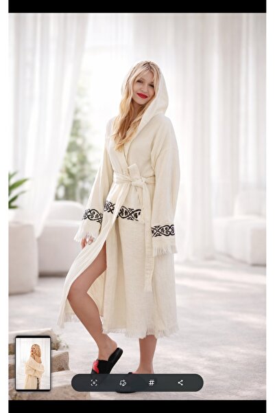 hat craft Kadın desenli kimono müslin bornoz , kuşaklı, püskül detaylı, rahat...