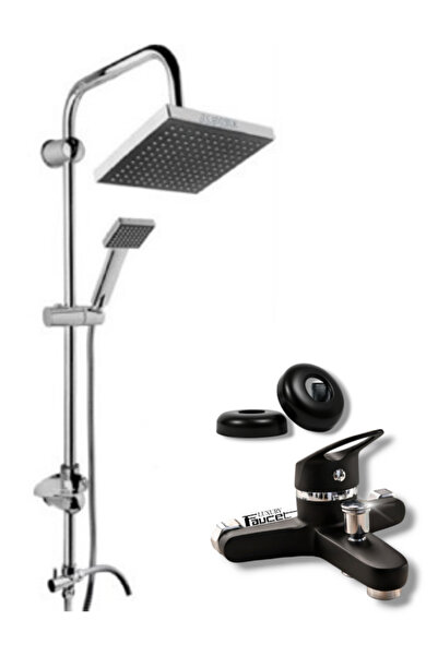 luxury faucet طقم من 2 صنبور حمام أسود - طقم دش روبوت كروم