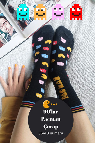 Corapcin 90'lar Pacman Oyun Kadın Soket Çorap-36/40