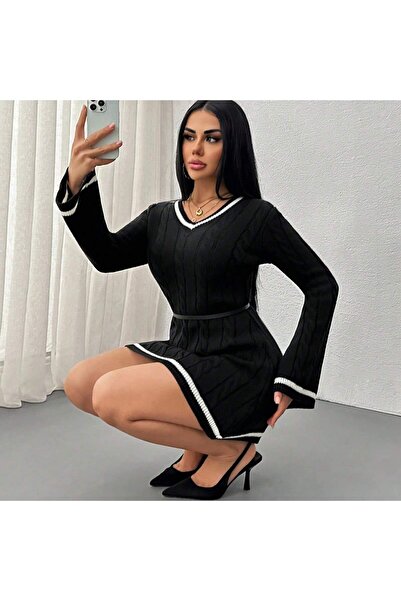 TOFAN TRİKO Fisherman collar mini dress