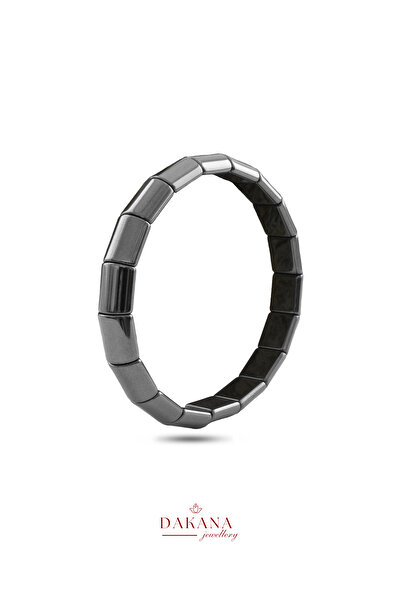 DAKANA JEWELLERY Certified Hematite Stone Long Cut Natural Stone Bracelet