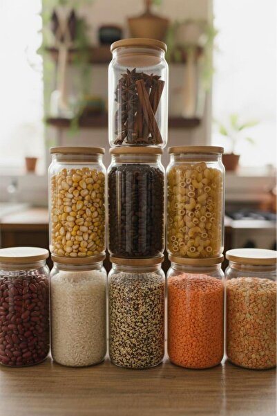 Atbyhome Plus - 9-Piece Glass Storage Container 1300ml with Vacuum Bamboo Lid