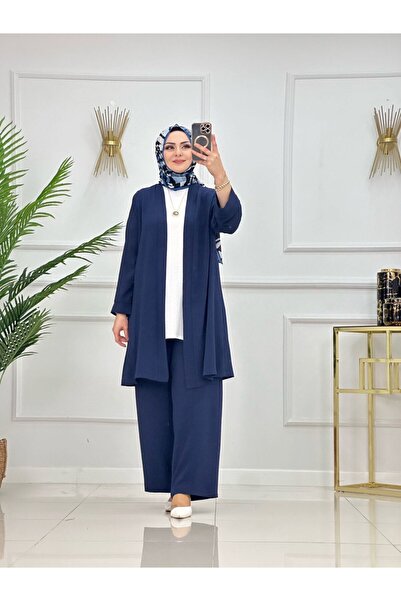 VALENS BOUTİQUE Zero Sleeve Underwear Cardigan and Pants Three-Piece Set Şeyma