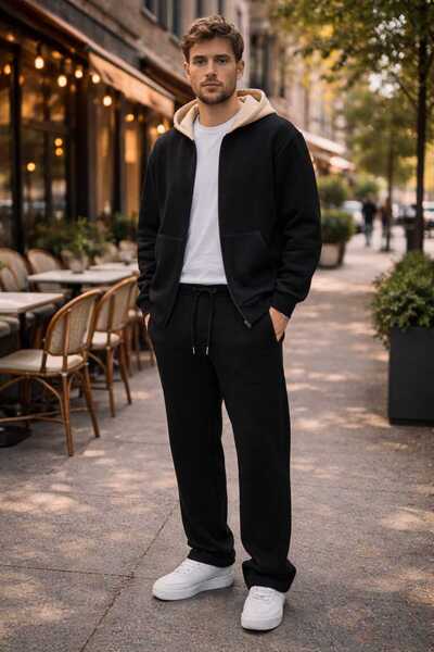 BRLKN Segmented Color Hooded Zippered Cardigan Tracksuit Set