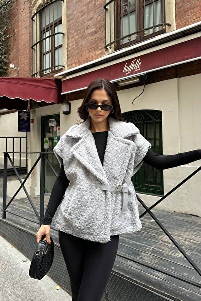 DONNA LISSA Women's Belted Lined Plush Teddy Vest