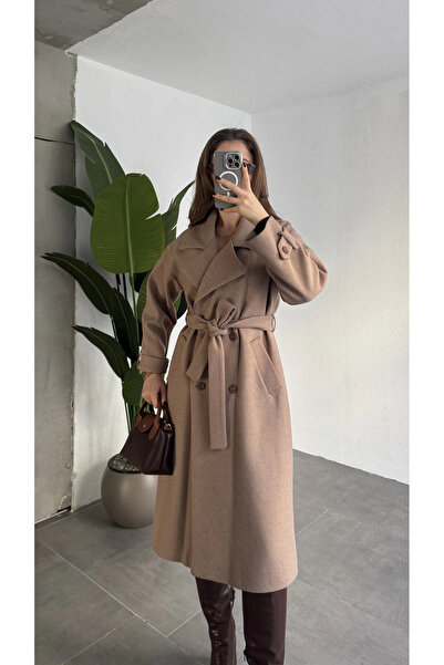 asfamoda Palton lung de damă, din nurcă, cu două rânduri de nasturi, supradim...