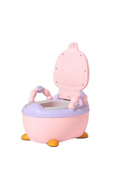 Little Mom Pink Duck children's potty, equipped with handles, PVC ring, folding lid and bowl