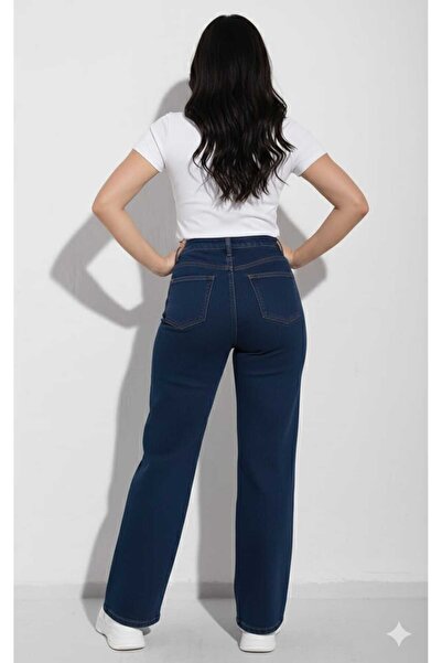Trn JNS Pantaloni de damă cu picioare largi, albastru bleumarin, super talie ...