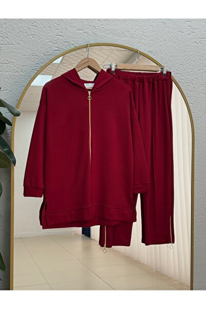 MİHRA STORE Caitilin Paça and Front Zipper Pants Suit-Çi̇428 Red