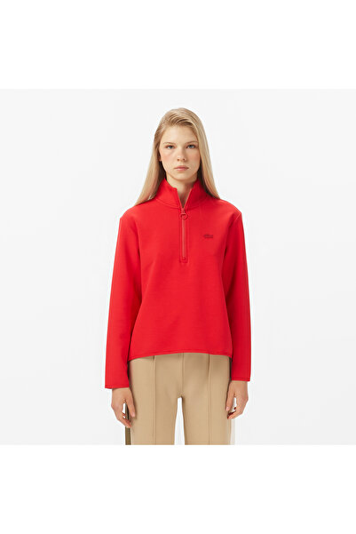 Lacoste Kadın Regular Fit Yarım Fermuarlı Kırmızı Sweatshirt