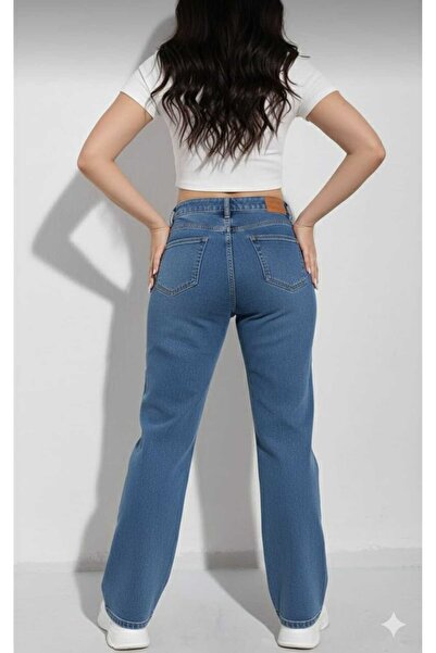 Trn JNS Pantaloni de blugi din denim pentru femei, albastru mediu, super tali...