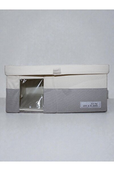 WDA Fabric Storage Box with Lid & Rope Handle – Foldable Organizer Basket (Grey & White)