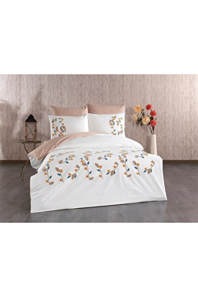 AYS DEKOR Puff Embroidered Double Duvet Cover Set 100% Cotton