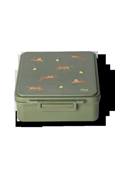 Citron Grand Bento Lunch Box for Kids, Elegant Tiger Design, Leakproof with 4 Compartments & Food Jar