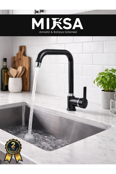 MİXSA Black-Chrome Pear-Shaped Corner Spout Kitchen Sink Faucet Fountain Tap ...