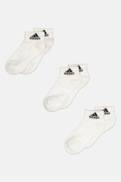 adidas جوارب رجالية بيضاء مبطنة بشعار العلامة التجارية، 3 أزواج