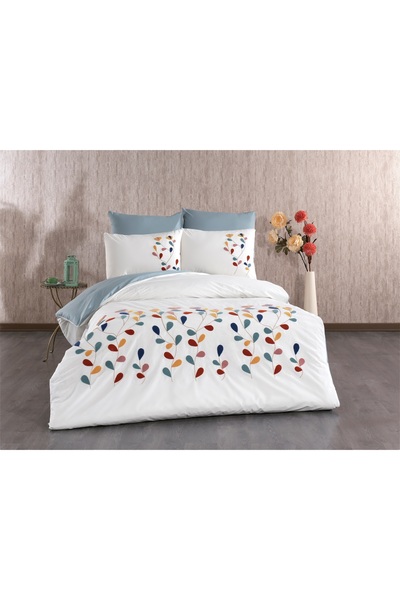 AYS DEKOR Puff Embroidered Double Duvet Cover Set 100% Cotton