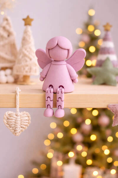 expres hediye Dekoratif Pembe Melek Figürü | Kitaplık Raf Süsü | Hediyelik Bi...