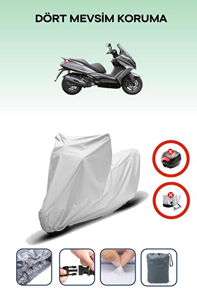 Breen قفل حقيبة خلفية رمادي اللون غير متوافق مع Kymco Downtown 125i، قماش دراجة نارية متوافق، 4 مواسم
