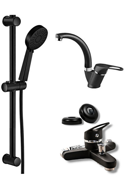 luxury faucet 3'lü Set Siyah Sürgülü Duş - Siyah Banyo Bataryası - Siyah Mix ...