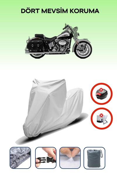 Breen قفل حقيبة خلفية رمادي اللون غير متوافق مع قماش الدراجات النارية المتوافق مع Harley-Davidson Heritage Springer FLSTS