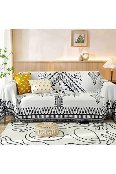 The Bros Reversible Bohemian Sofa Slipcover for 3-Seat with Tassels, 180x260 cm