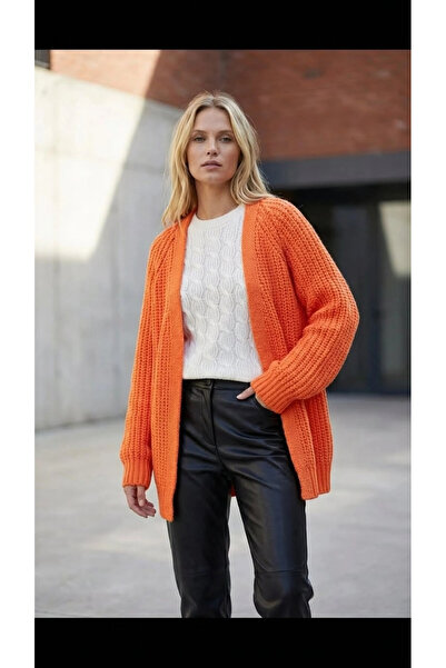 Lujiz Kadın Uzun Düğmesiz Triko Ceket