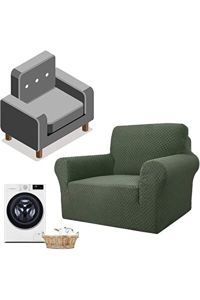 The Bros Newest Jacquard Extra Large Super Stretch Non-Slip Sofa Cover (1 Seater, Army Green)