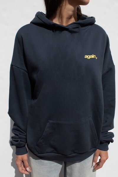 Rokeby Women's not you again Printed Hooded Kangaroo Pocket Pocketed Navy Sweatshirt Hoodie