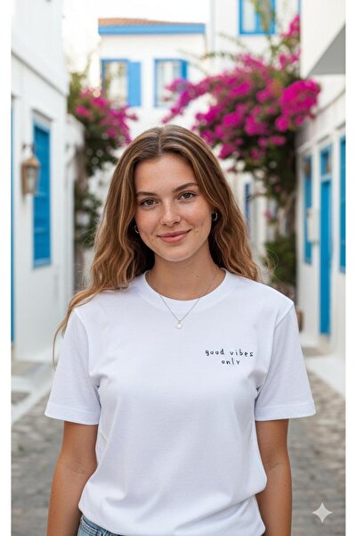 BW Bravely Wear Γυναικείο βασικό καλοκαιρινό μπλουζάκι με στάμπα Good Vibes Only